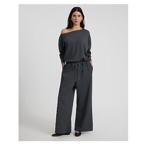 Express Charcoal Gray Off-the-Shoulder Wide-Leg Jumpsuit
